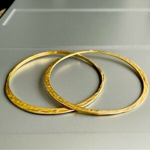 2 Italian Gold Vermeil Sterling Silver Hammered Textured Bangle Bracelets